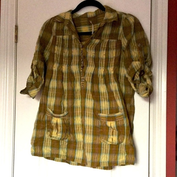 Free people plaid top shirt s 4 small stripe - Picture 1 of 5